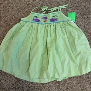Girls Green Check Smocked Tank Top with Purple Cat Embroidery
